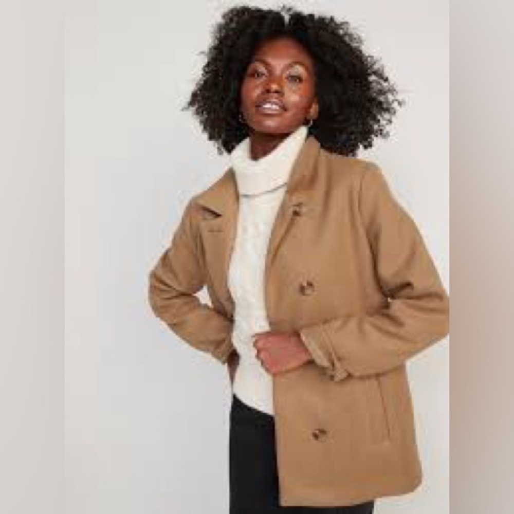 NWT Old Navy Soft-Brushed Button-Front Car Coat, Size 2X (20/22), Acacia